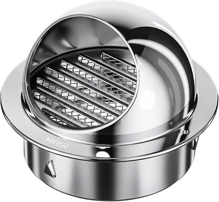 Ventilatiekap RVS Afzuigkap Afdekking Luchtstroom Regelen Lamellen en Gaas Rond Zilver