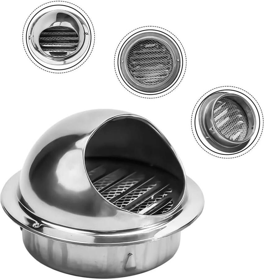 Ventilatiekap RVS Afzuigkap Rooster Buiten Lucht Afvoeren Regendicht Ontwerp 100MM Zilver