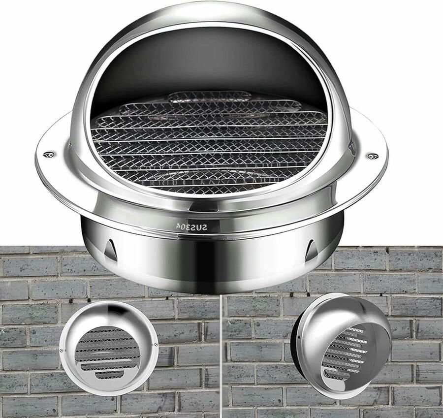 Ventilatiekap RVS Afzuigkap rooster Ventilatie buiten Bolvormig dekselontwerp 100mm Zilver