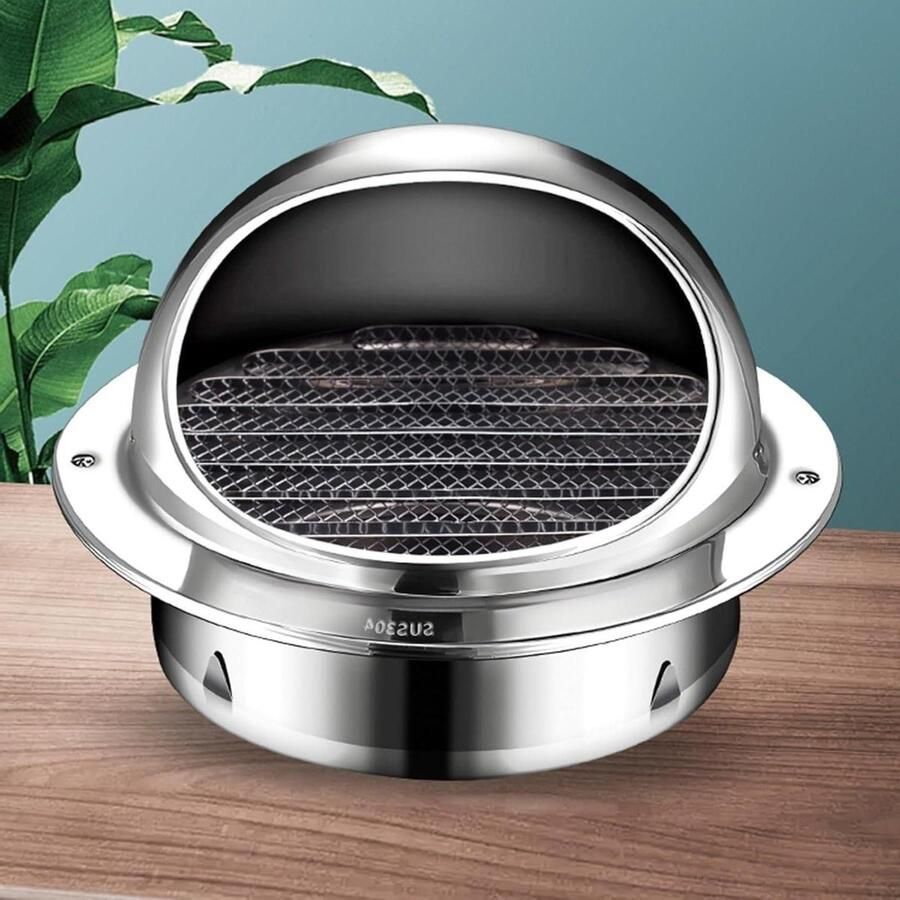 Ventilatieopening RVS Afzuigkap rooster Luchtcirculatie regelen Ingebouwd metalen gaas 100mm diameter Zilverkleurig