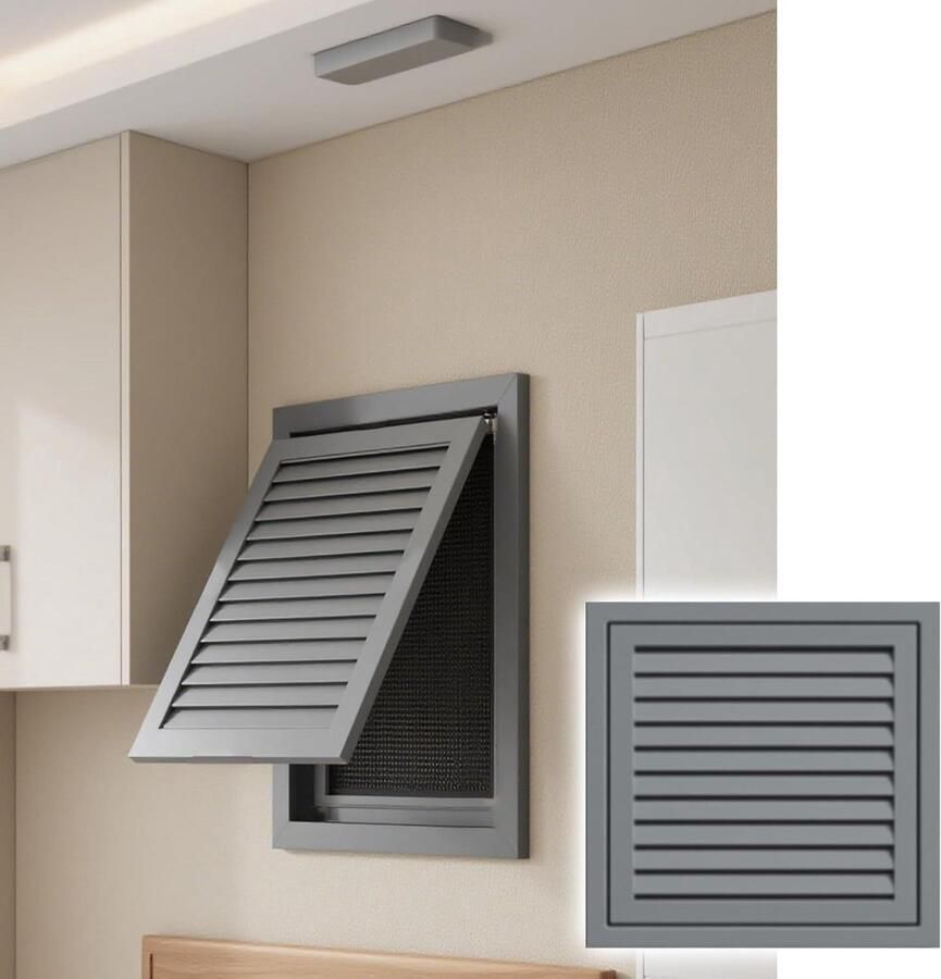Ventilatiepaneel met Gaas Afzuigkap Rooster Luchtkwaliteit Verbeteren Afneembaar Filterscherm 450 x 450 mm Grijs