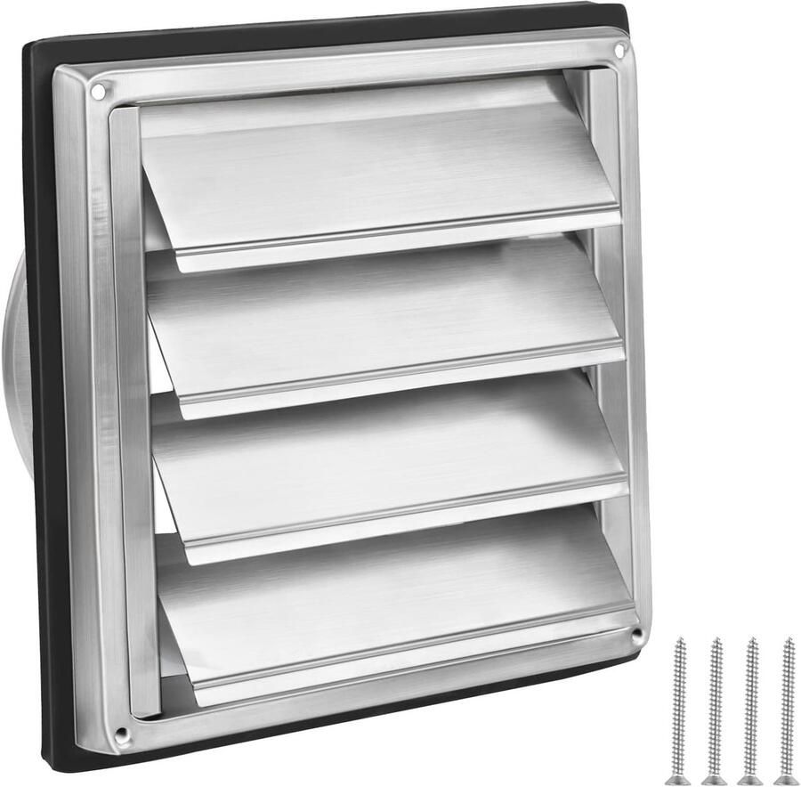 Ventilatierooster 125 mm met terugslagklep weerbestendig roestvrijstalen slatrooster voor afzuigkap en luchtcirculatie