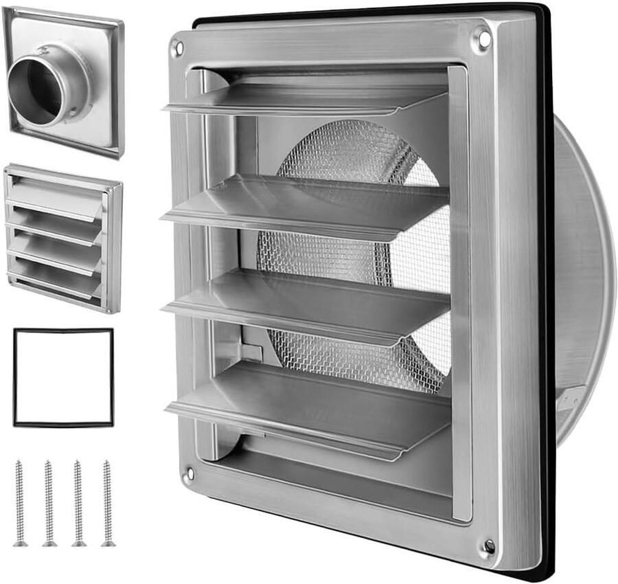 Ventilatierooster 150 mm Afzuigkap rooster Luchtcirculatie verbeteren Met muggennet 150 mm diameter Zilverkleurig