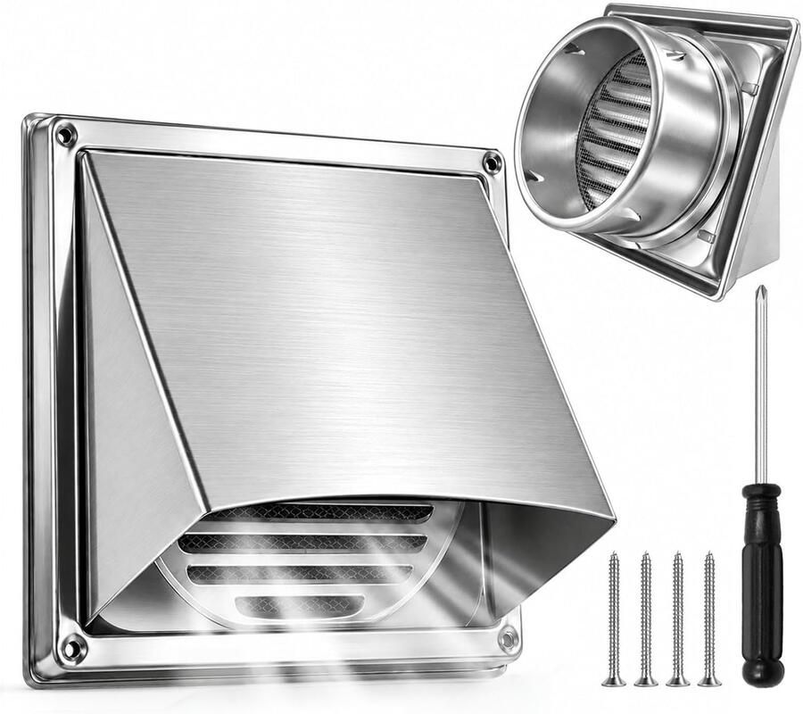 Ventilatierooster 150 mm van roestvrij staal met insectenbescherming en terugslagklep weerbestendig rooster als afdekking voor afzuigkappen en ventilatiesystemen buitenshuis
