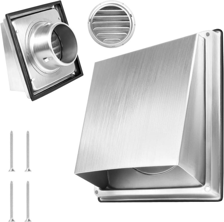 Ventilatierooster Afzuigkap buiten Ventilatie verbeteren Insectenwering 100 mm Zilver