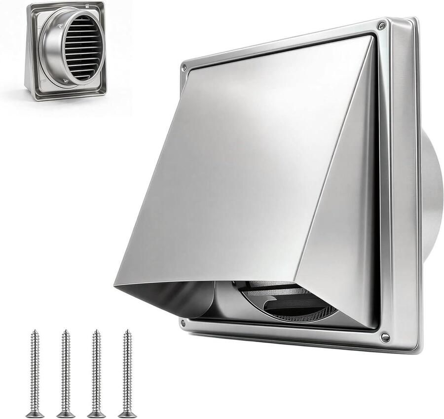 Ventilatierooster Afzuigkap Rooster Buiten Ventilatie Insecten Bescherming 150 mm Zilver