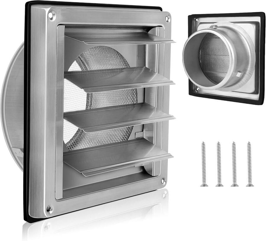 Ventilatierooster RVS Afzuigkap rooster Luchtcirculatie verbeteren Met insectengaas 150 mm diameter Zilver