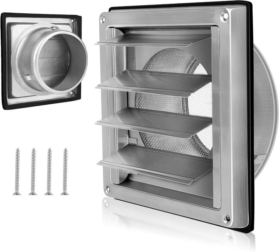 Ventilatierooster Afzuigkap rooster Luchtstroom reguleren Met insectengaas 150 mm Zilver