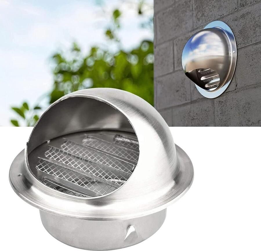 Ventilatiekap Rond Afzuigkap Rooster Ventilatie Buiten Regen en Winddicht 100mm Zilver