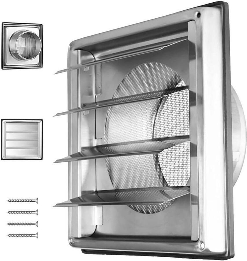 Ventilatierooster RVS Afzuigkap rooster Luchtstroom Beheer Insecten en waterdicht 125mm Zilverkleurig