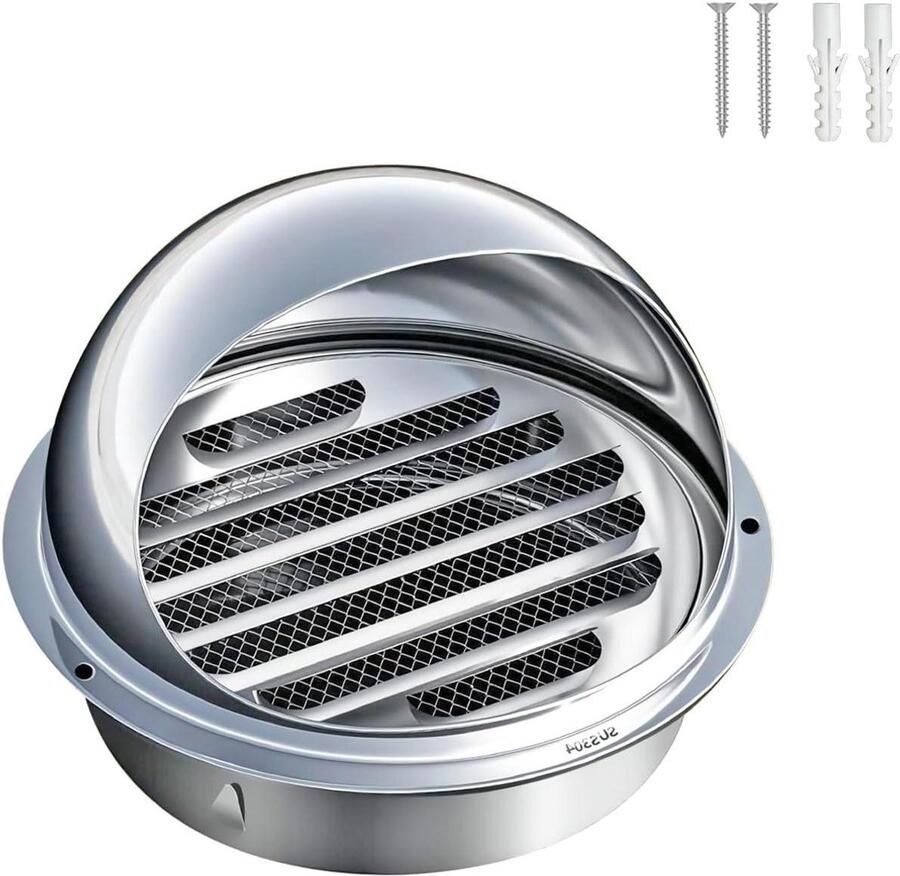 Ventilatierooster RVS Afzuigkap rooster Luchtstroom regelen Insectenbescherming bolvormig 140mm Zilver