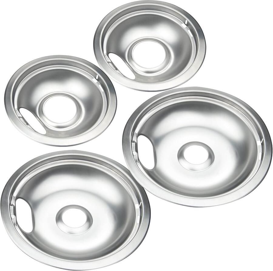 Verchroomde stalen lekbakken (4 stuks)Geschikt voor Whirlpool Maytag en Kenmore kookplaten Inclusief twee 15 cm en twee 20 cm verchroomde stalen lekbakken vervanging voor W10196405 W10196406 en W10278125