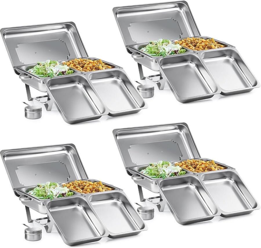 Verdeelbakken Set Buffetwarmers Feesten Warm Houden Opvouwbaar Frame 8x 9 Liter Bakken Zilverkleurig
