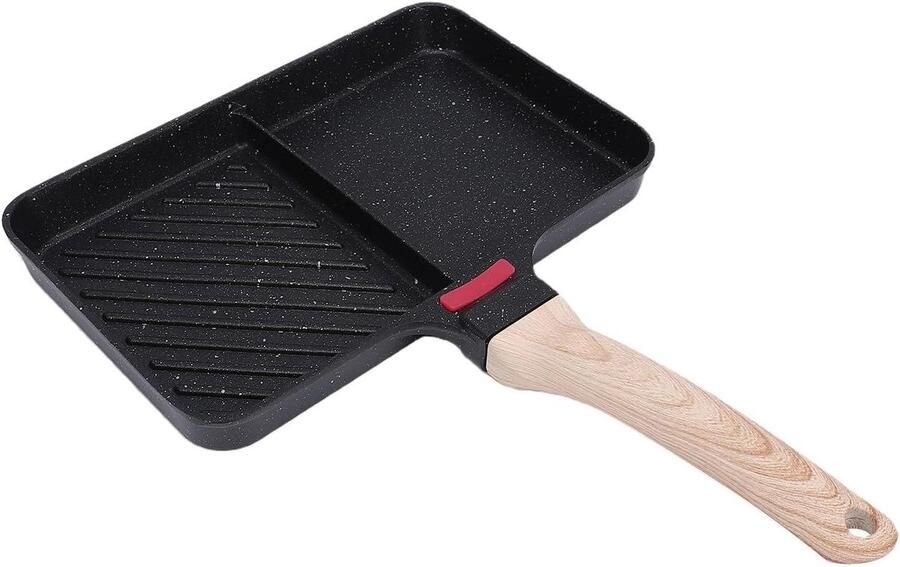Verdeelde Bakplaat Grillpan 2 Secties Ontbijt Koken Antiaanbaklaag 570 gram Zwart