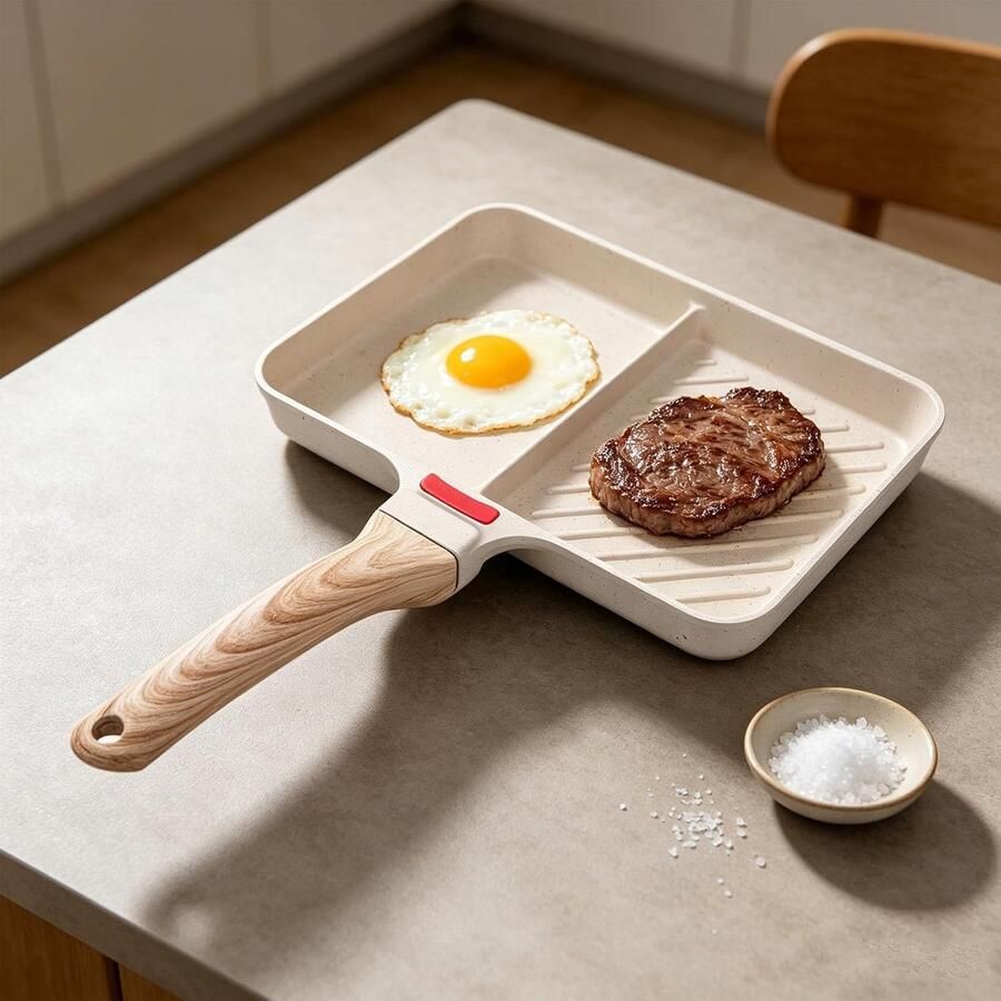 Verdeelde Bakplaat Ontbijtpan Grillpan Eenvoudig Ontbijt Gelijkmatige Verwarming 2.5 Liter Zwart