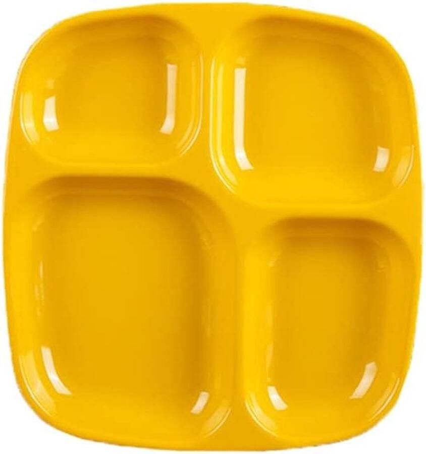 Verdeelde Dinerlade Gescheiden Bord Rijstlade Maaltijden Scheiden 4 Compartimenten 26.3 x 24.3 cm Geel