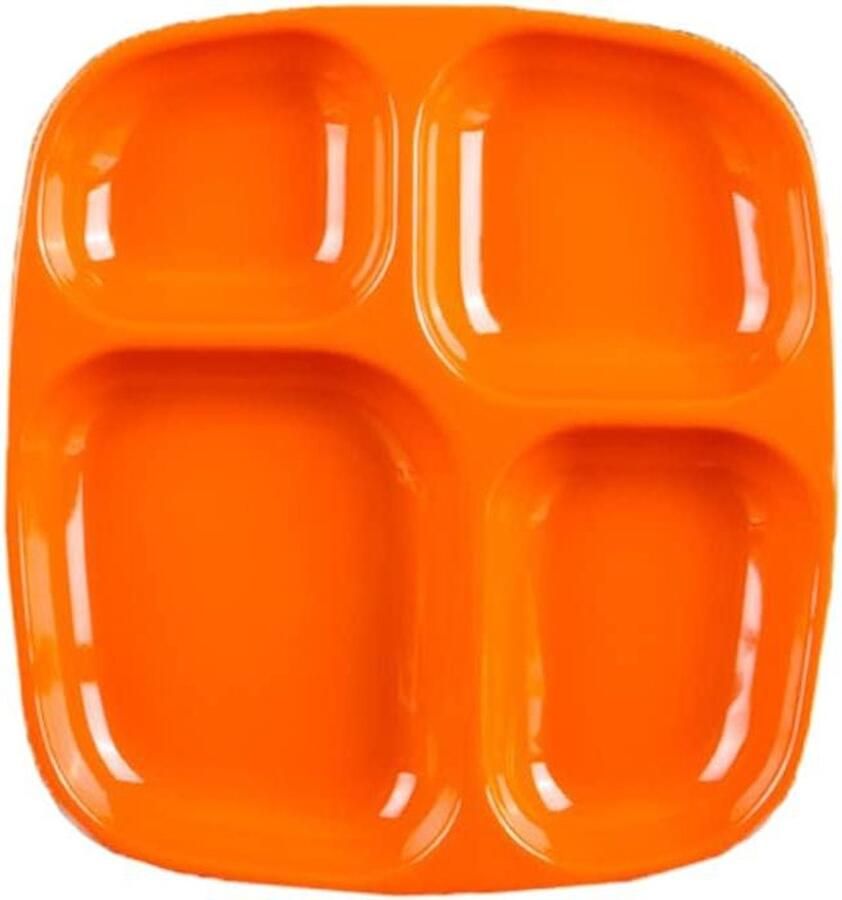 Verdeelde Dinerlade Gescheiden Borden Rijstlade Maaltijden Scheiden 4 Compartimenten 26.3 cm Oranje