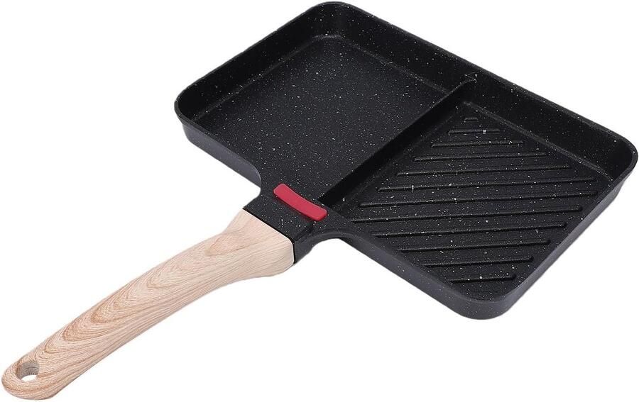 Verdeelde Grillpan Bakplaat Ontbijtpan Gelijk Koken Anti-aanbak Laag 2-delig Zwart
