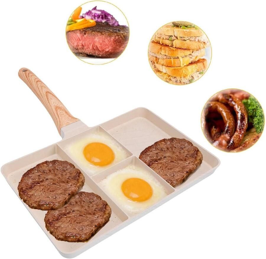 Verdeelde Grillpan Ontbijtpan Bakplaat Ontbijt Bereiden Anti-aanbaklaag 27x37cm Zwart