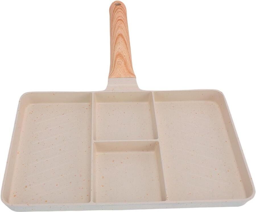 Verdeelde Grillpan Ontbijtpan Bakplaat Ontbijt Koken Vier Delig Ontwerp 27x37 cm Zwart