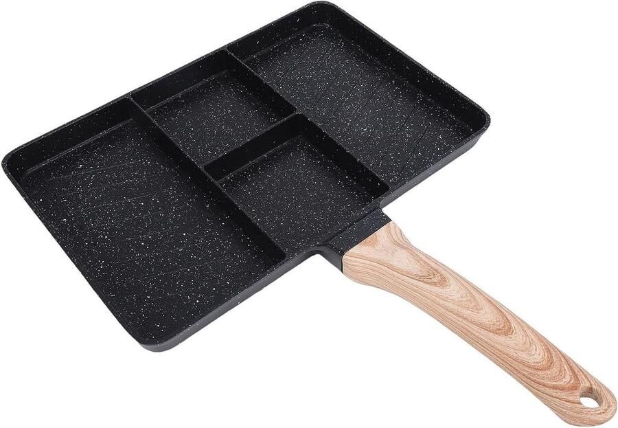 Verdeelde Grillpan Ontbijtpan Grillplaat Gelijk Koken 4-in-1 Ontwerp 27x37cm Zwart