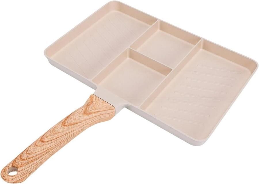 Verdeelde Grillpan Ontbijtpan Koekenpan Koken voor ontbijt 4 Secties 27x37cm Zwart