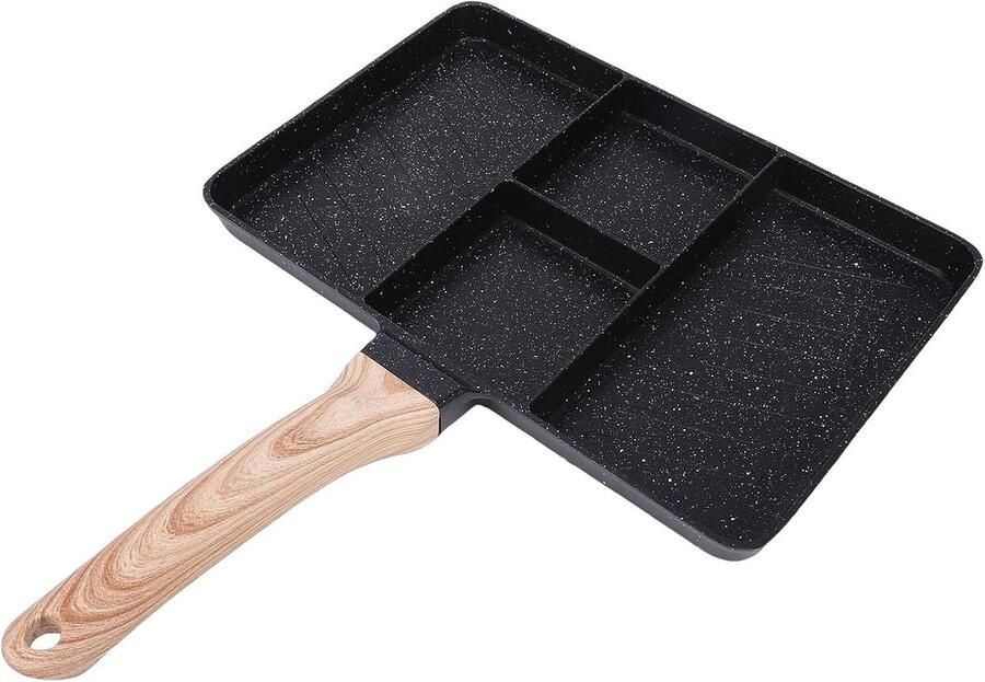 Verdeelde Grillpan Ontbijtpan Kookplaat Meerdere Gerechten Koken 4 Secties Anti-aanbak Universele Kookplaten Zwart
