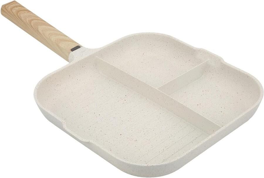 Verdeelde Koekenpan 3-in-1 Pan Sectionele Pan Ontbijt Koken Anti-aanbaklaag 29.3 x 28.1 x 4.4 cm Beige