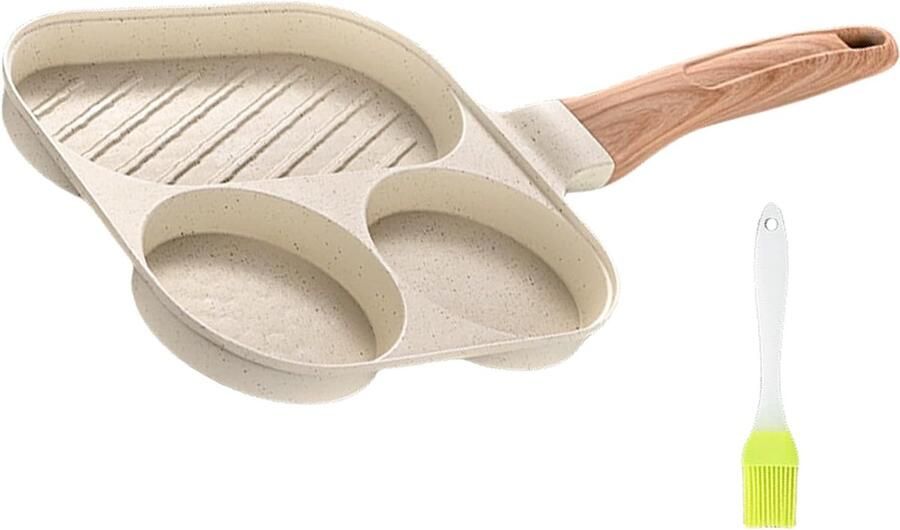 Verdeelde Koekenpan Ontbijt Pan Snel Koken Gelijkmatige Warmte 36 cm Zwart Beige