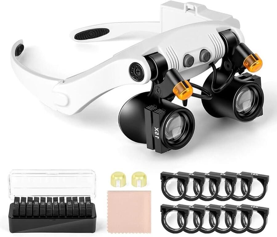 Vergrootbril met licht vergrootglas met ledlicht vergrotingsbril met 3 x 4 x 5 x 6 x 7 x 10 x 15 x voor het lezen van knutselhorloges sieraden reparatie hobby's verwisselbare lens