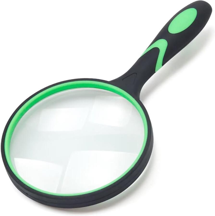 Vergrootglas 5x vergroting hand lezen voor senioren en kinderen 100 mm echt glazen vergrootglas voor het lezen van boeken en kranten insecten en hobbyobservatie klas wetenschap groen