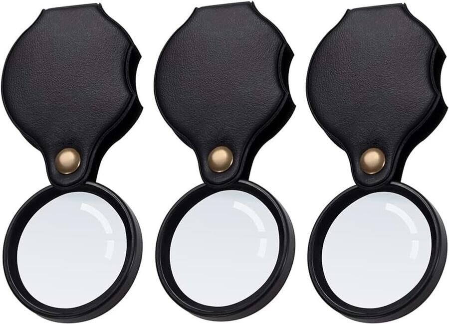 Vergrootglas 8-voudige zakloep inklapbaar kleine leesloep met beschermende tas holster handvergrootglas voor boeken kranten landkaarten munten knutselen 50 mm zwart (3 stuks)