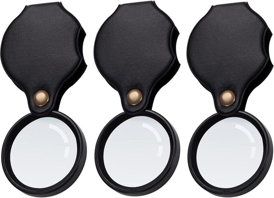 Vergrootglas 8-voudige zakloep inklapbaar kleine leesloep met beschermende tas holster handvergrootglas voor boeken kranten landkaarten munten knutselen 50 mm zwart (3 stuks)