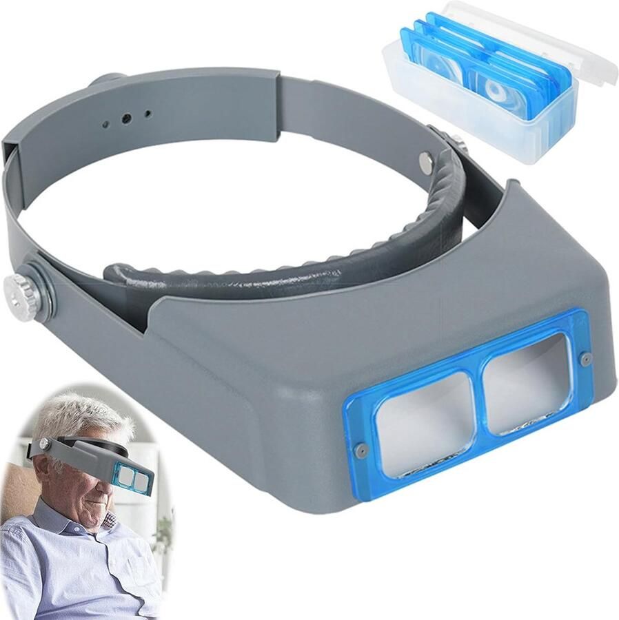Vergrootglas Handsfree Hoofd Mount Vergrootglas met 4 Afneembare Lens voor Close Werk Lezen Sieraden Ambachten Reparatie 1.5X tot 3.5X Hoofdvergrootglas Grijs