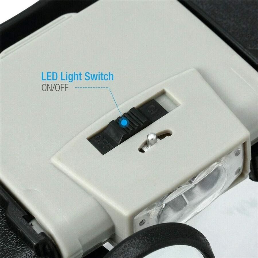 Vergrootglas Juweliers met LED Licht Verlichte Helm Vergrootglas 1.5X 3X 6.4X 8.3XTools voor Horloge Reparatie Precisie Werk Leeshulp (Zwart)