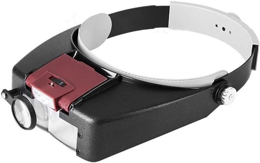 Vergrootglas Juweliers met LED Licht Verlichte Helm Vergrootglas 1.5X 3X 6.4X 8.3XTools voor Horloge Reparatie Precisie Werk Leeshulp (Rood)
