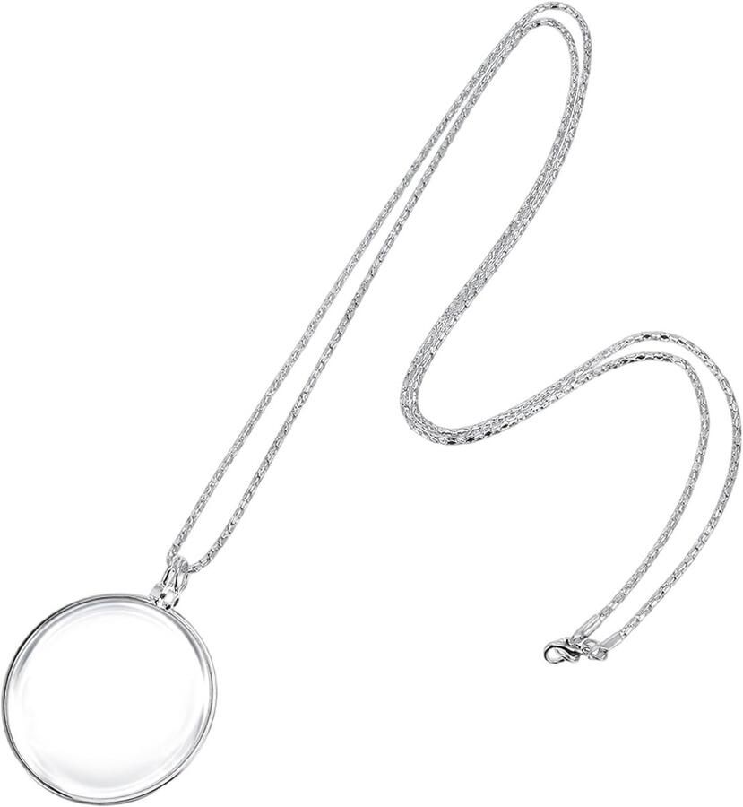Vergrootglas Ketting 5 X Vergrootglas Monocle voor Oog Mannen Vrouwen Ketting Zak Vergrootglas Monical Oogstuk voor Bibliotheek Lezen Krant Kaart Knutselen Naaiwerk (Zilver)