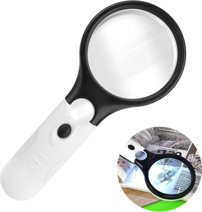 Vergrootglas met 3 x 45 x lichte handloep voor lezen inspectie