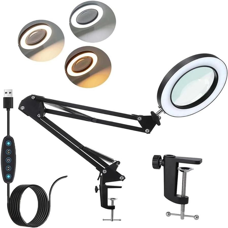 Vergrootglas met grote vergroting met licht bureaulamp met led-loep met driekleurige instelmodus 10 instelbare helderheidsniveaus ideaal voor hobby knutselen lezen en werken in de buurt
