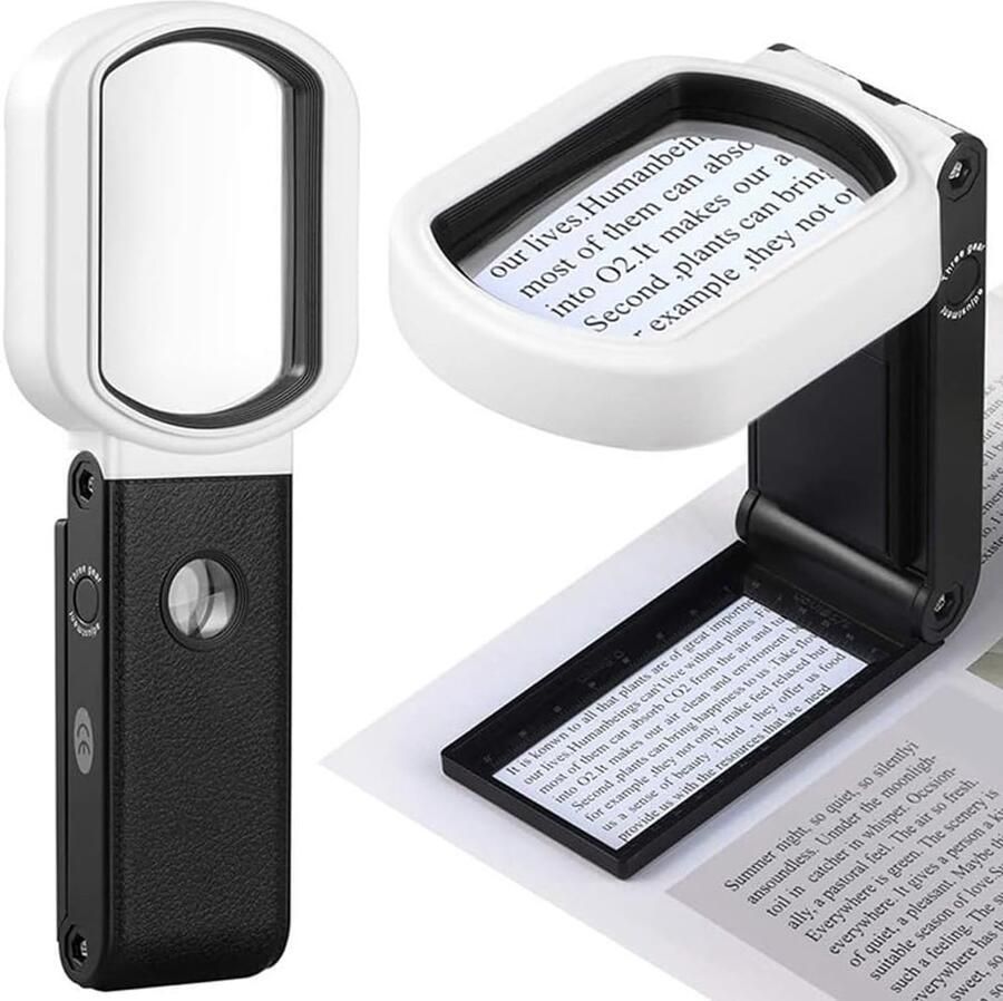 Vergrootglas met licht 10 x 25 x vergroting leesloep voor senioren met lens van echt glas vergrootglas met dubbele stroommodus (batterij netvoeding) voor lezen hobby en reparatie