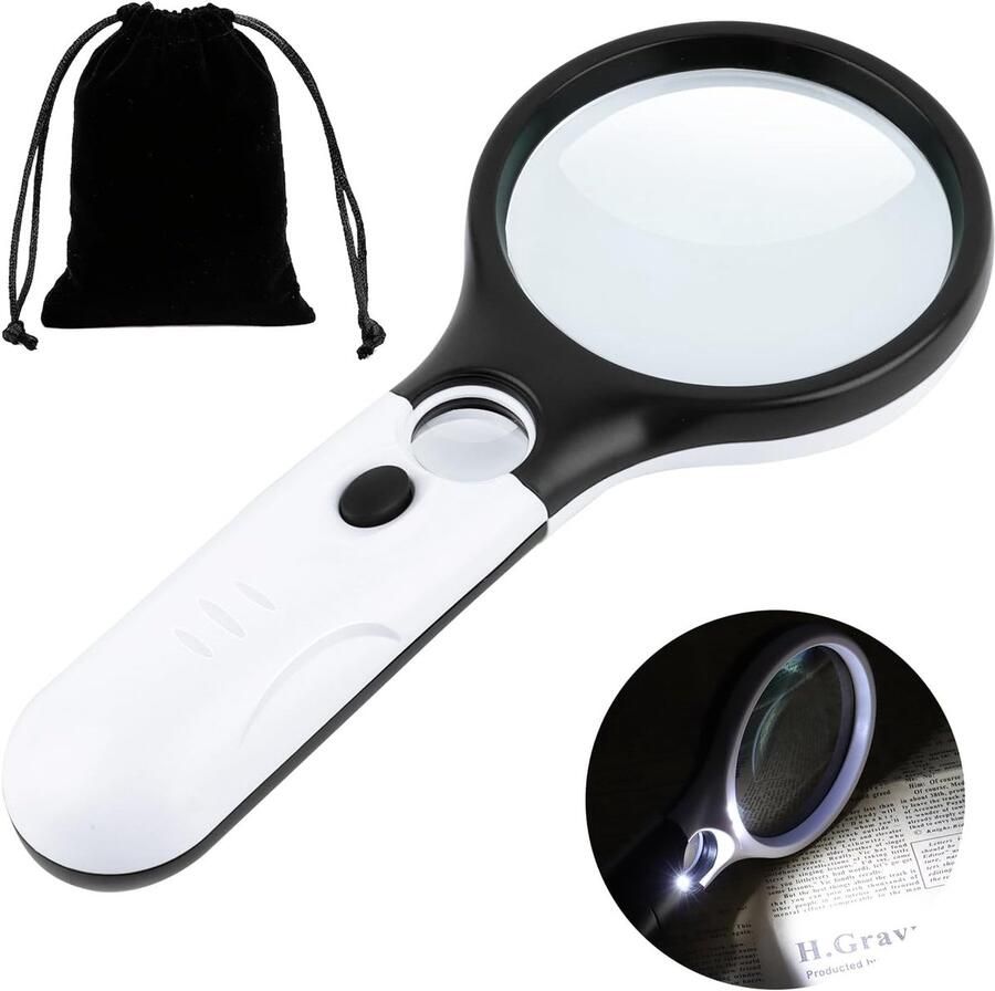 Vergrootglas met licht 10 x 30 x leesloep handloep met 3 leds handloep met dubbele lens voor ouderen om te lezen verlicht vergrootglas voor handwerk senioren lezen inspectie munten juweliers