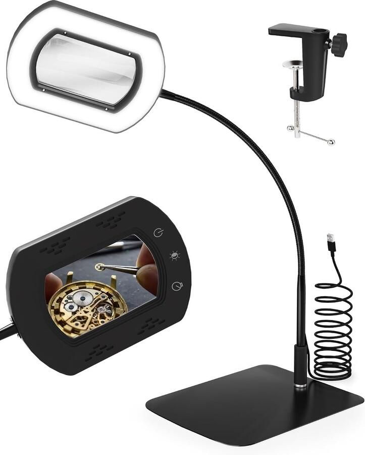 Vergrootglas met licht 10X 2-in-1 vergrootglas met licht en standaard USB-tafelloep met verlichting 2 montagemodi 5 kleurtemperaturen timerfunctie ideaal voor lezen diamond painting en