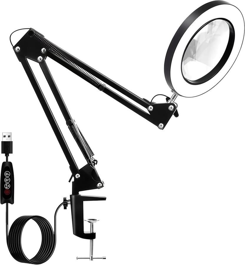 Vergrootglas met Licht 10X LED Vergrootglas met Klem en Echte Glazen Lens