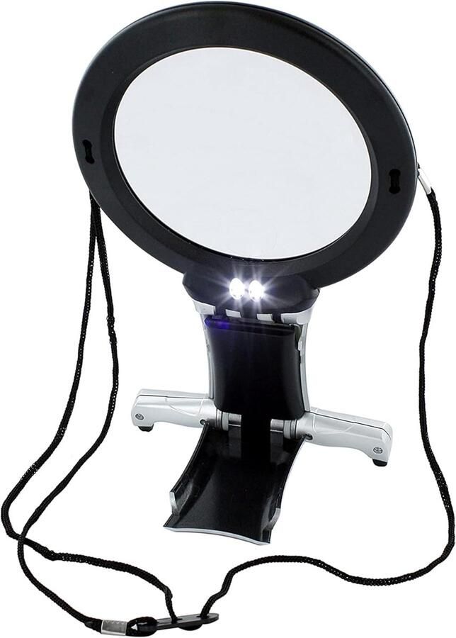 Vergrootglas met Licht 2X 6X Vergroting Combo Handsfree Lezen Vergrootglas Hals Opknoping Koord & Bureaustandaard voor Senioren Ambachten Naaien Kruissteek Hobby