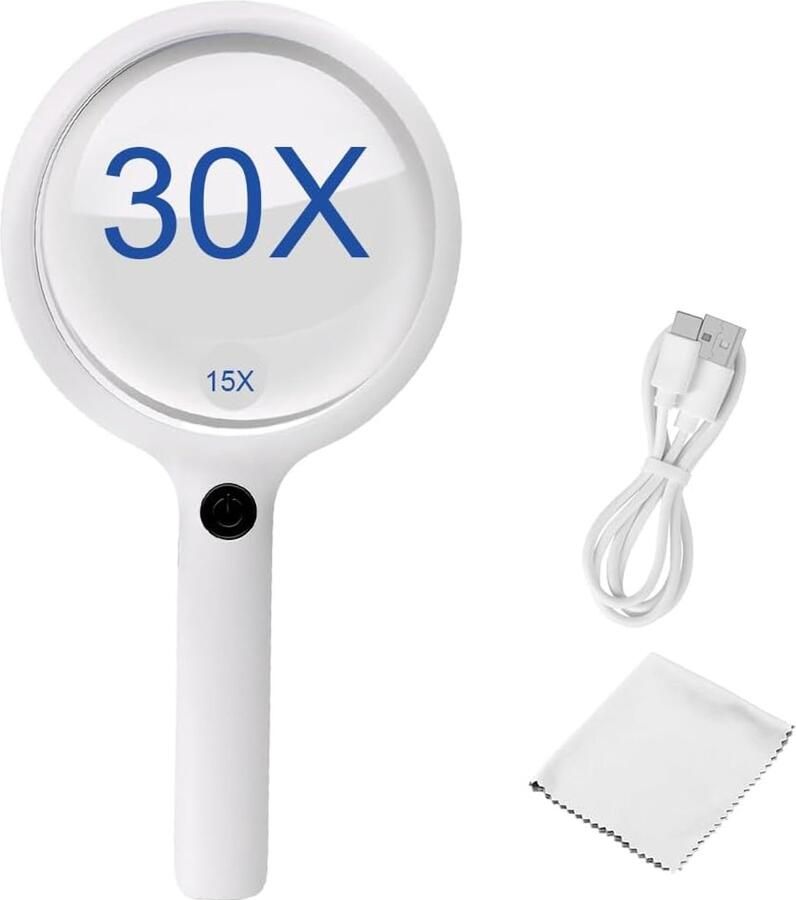 Vergrootglas met licht 30-voudige vergroting leesloep met licht USB-oplaadbaar 3 lichtmodi met 20 leds handloep voor senioren groot om te lezen hobby handwerk munten postzegels