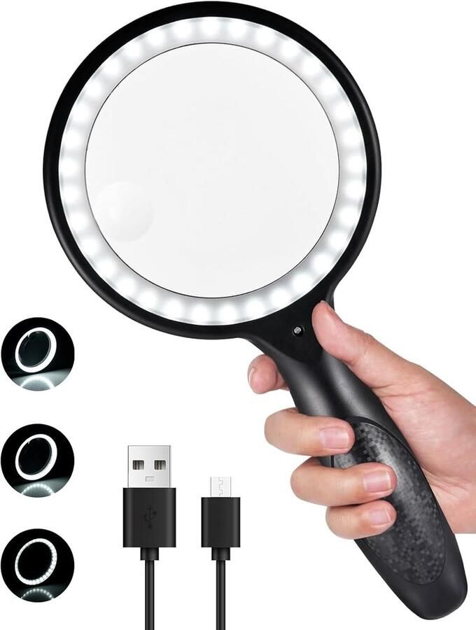 Vergrootglas met licht 30 x 60 x leesloep voor senioren groot 3 modi leesloep USB-handloep 33 led-vergrootglas leesloepen met licht voor kind postzegels munten horlogemakersinspectie