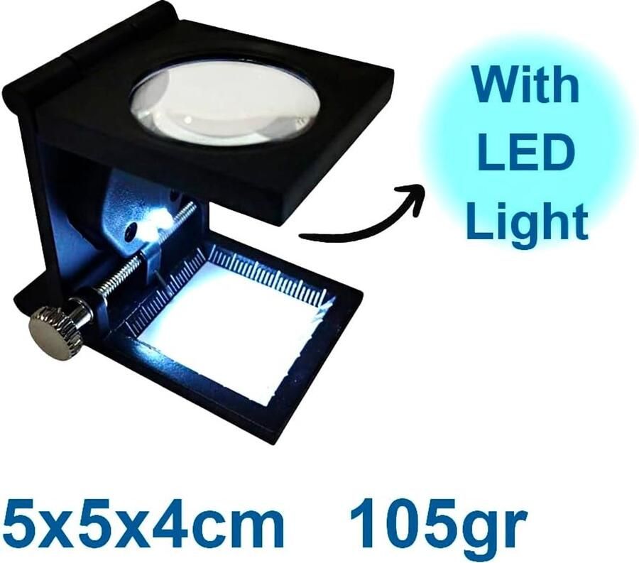 Vergrootglas met licht en liniaal vergrootglas om af te drukken compact vergrootglas voor textiel sieraden horlogemakers printen optiek munten postzegels documenten (model 2)