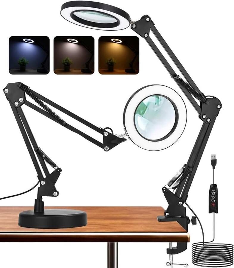 Vergrootglas met licht en standaard 10-voudige led-vergrootlamp met klem bureaulamp met 3 kleurmodi dimbaar led-vergrootlamp voor hobby knutselen werkplek leeslamp