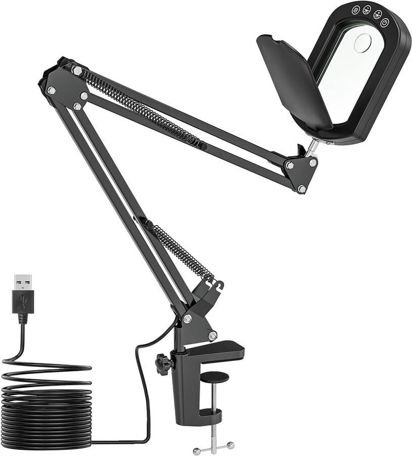 Vergrootglas met licht en standaard 10X 15X vergrootglas en licht met stofbescherming vergrootlamp met 5 kleurmodi traploos dimbaar rechthoekige LED-vergrootlamp met touchknop voor hobby