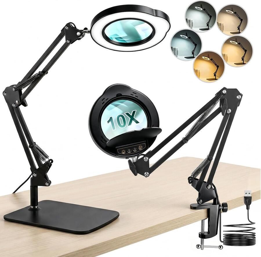 Vergrootglas met Licht en Standaard 10X LED Vergrootglas met Glazen Lens
